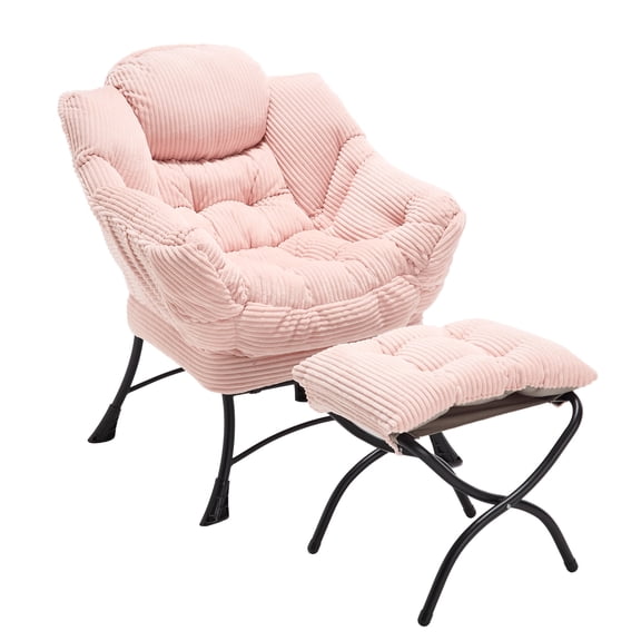 Lazy Chair Ottoman Modern Lounge Chair Armrests Side Pocket Footrest