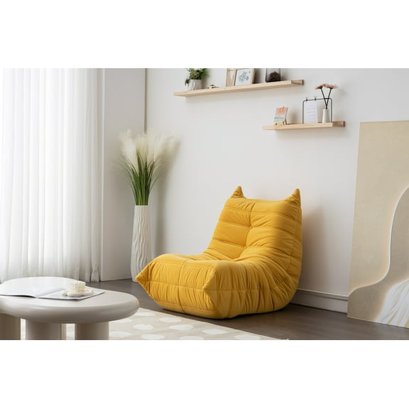 Lazy Chair,Yellow, Mid Century Foam Chair, Soft Suede Floor Lounge Chair Lazy Sofa Accent Chair for Living Room Bedroom Salon Office,Kids Size