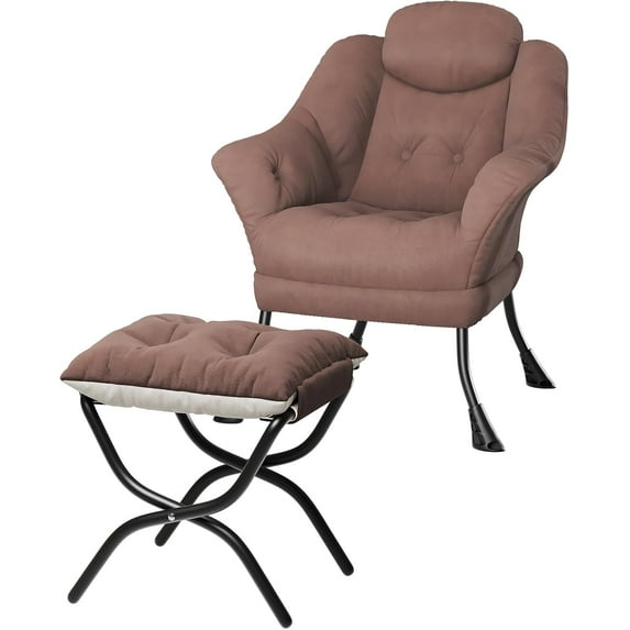 Lazy Chair with Ottoman – Modern Lounge Armchair with Armrests, Side Pocket & Footrest, Compact Reading Chair for Bedroom or Living Room, Coffee