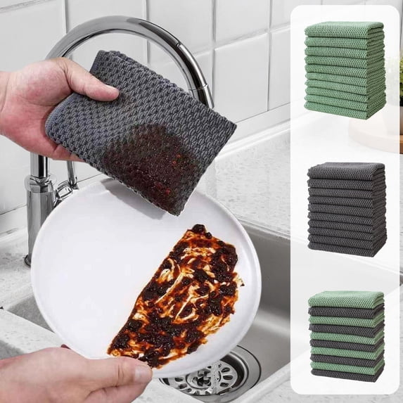 Lazy Cloth Multifunctional Thickened Cleaning Cloths, 10-Pack Dishwashing Towels, Super Absorbent, Lint-Free, Scratch-Free, Reusable Microfiber Kitchen Rags, 11.81 x 11.81 Inches