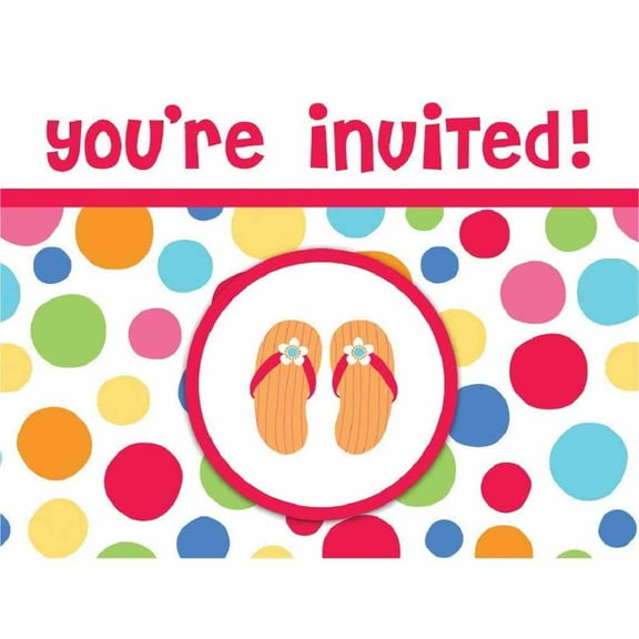 Lazy Days Flip Flop Polka Dot Luau Beach Pool Theme Birthday Party Invitations