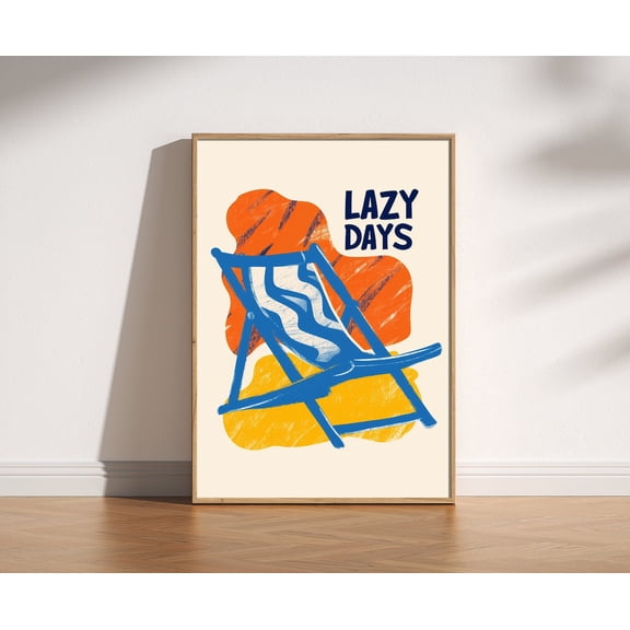 Lazy Days Summer Poster Desk Chair Retro Abstract Art, Unframed Paper Poster 8x10in