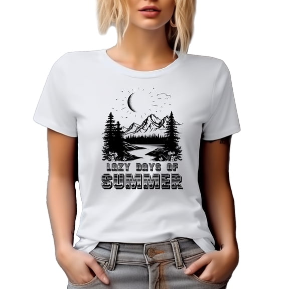 Lazy Days of Summer feat. a Lake and Mountains, Vacation Themed, White T-Shirt, XL