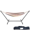 thumbnail image 1 of Lazy Daze 9-ft. Brazilian Double Hammock with Stand, Pillow, and Carrying Case, Tan Striped, 1 of 8