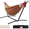 thumbnail image 1 of Lazy Daze Double Cotton Hammock with Space Saving Steel Stand Includes Portable Carrying Bag and Head Pillow Brazilian-Style Hammock for Indoor Outdoor Patio 450 LBS Capacity, Red&Yellow, 1 of 7