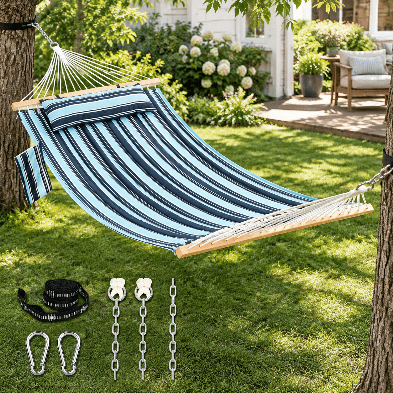 Lazy Daze Double Hammock Withow & Tree Straps For Outside Aqua Navy ...