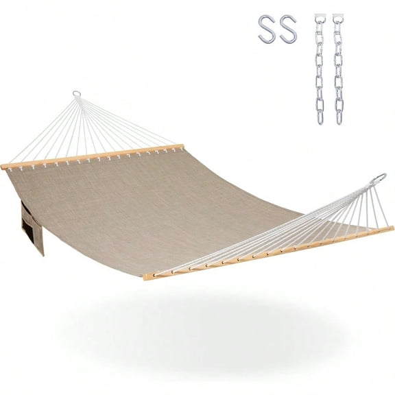 Lazy Daze Hammocks 11 FT Double Outside Hammock Quick Dry Olefin Fabric Hammock With Spreader Bar Side Pocket For Outdoor Poolside Backyard 450 Lbs Capacity Khaki