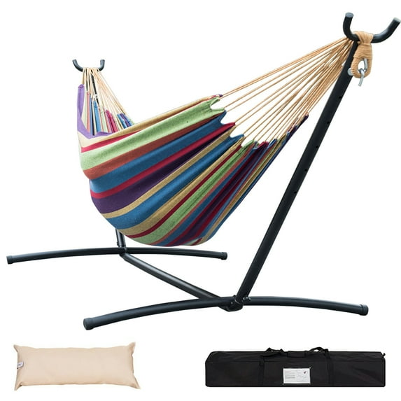 Lazy Daze Hammocks Double Hammock with Space Saving Steel Stand Includes Portable Carrying Case and Head Pillow, 450 Pounds Capacity (Tropical)