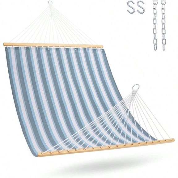 Lazy Daze Hammocks Quick Dry Hammock With Spreader Bar Textliene Fabric Double Outside Hammock With Chains Outdoor Patio Poolside Backyard Beach 450 Lbs Capacity Blue White Stripes