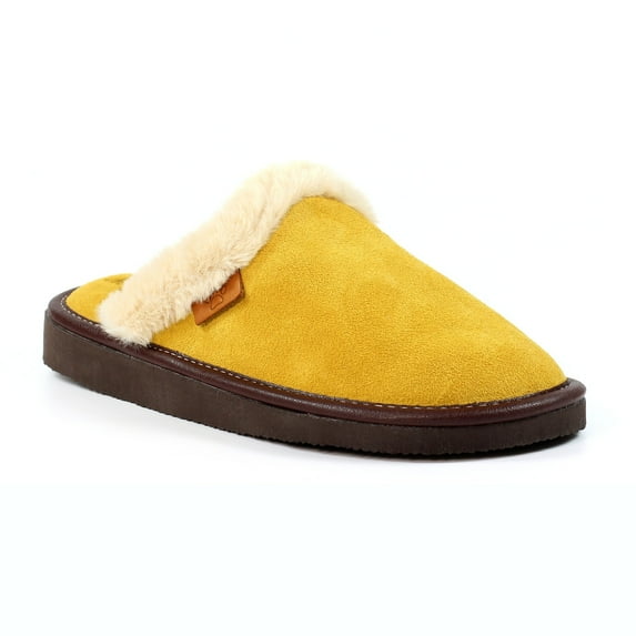 Lazy Dogz Womens Otto Faux Fur Trim Suede Slippers