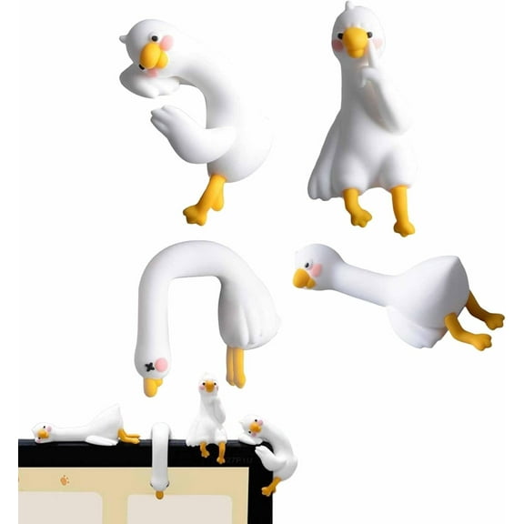Lazy Duck Computer Decoration, 4-Piece Set Computer Decor, 3D Craft Sculpture for Office Desk, Car Dashboard and Indoor Festival Decorations