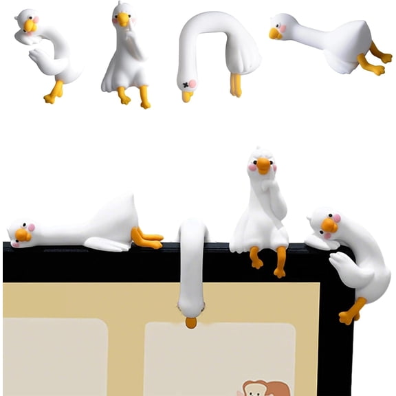 Lazy Duck Computer Decoration, 4PCS So Tired Lazy Duck Mini Desk Decor, Cute Resin Goose Figurines for Computer Monitor, Office Desk & Car Dashboard Decoration