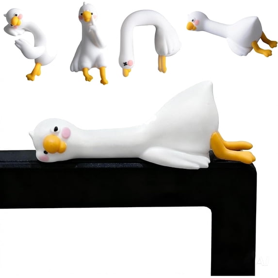 Lazy Duck Computer Decoration, Resin Duck Figurines for Computer Monitor Office Desk and Car Dashboard