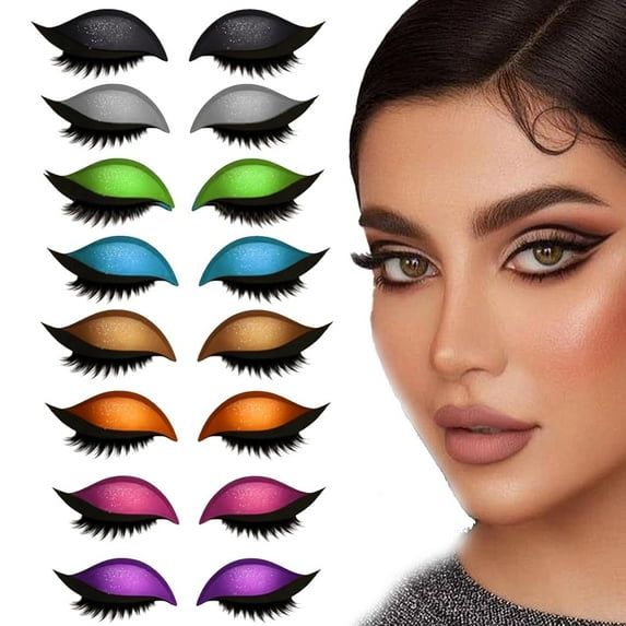 Lazy Eye Shadow Eyelash Patch, 2-in-1 Self-Adhesive Eye Makeup Stickers with False Lashes and Colorful Eyeshadow, Quick Makeup Tool for Women & Teens