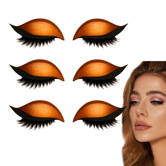 Lazy Eye Shadow Eyelash Patch, Eyeshadow and lash Sticker, Eyeshadow Eyelashes Makeup Stickers, 2-in-1 Reusable Eye Makeup Stickers,  Makeup Stencils Sticker for All Eye Shapes (Orange)