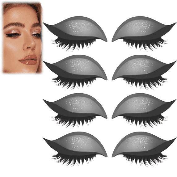 Lazy Eye Shadow Eyelash Patch, Lazy Eyelash Stickers, 4 Pairs Reusable Adhesive Eyelashes, Natural & Waterproof Eyelashes Makeup Stickers Instant for Women's Make Up