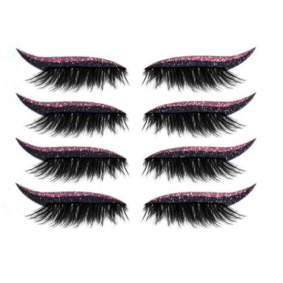 Lazy Eyeshadow Patches, 4 Pairs Adhesive False Eyelashes, 2 in 1 Reusable Eyeshadow and Eyelash Stickers, Natural Waterproof for Party and Prom
