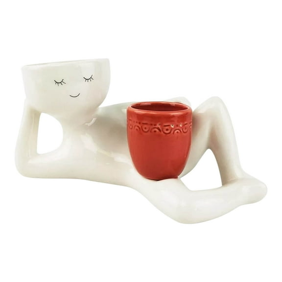 Lazy Figure Succulent Planter – Humorous Ceramic Flower Pot with Little Man Design A, Creative Desktop Vase for Small Plants A