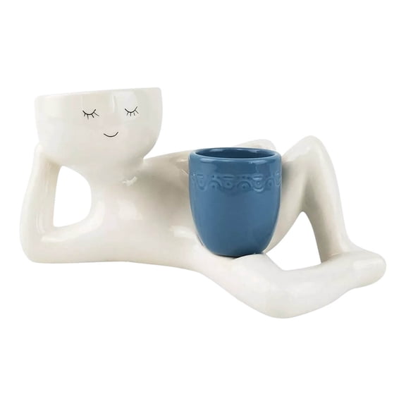 Lazy Figure Succulent Planter – Humorous Ceramic Flower Pot with Little Man Design B, Creative Desktop Vase for Small Plants B