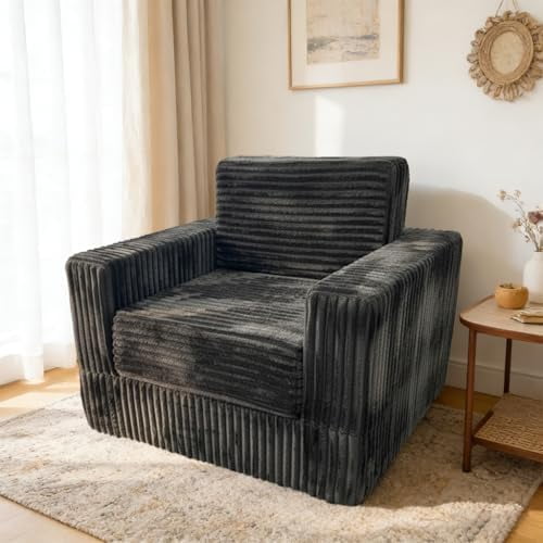 Lazy Floor Sofa for Adult Plush Lounger Armrest Bean Bag Chairs with Memory Foam Filler Ultra Soft Fluffy Large BeanBag Chair for Living Room Dorm Bedroom,Dark Grey$$Furniture