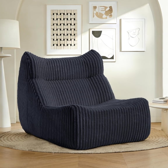 Lazy Floor Sofa, Big Bean Bag Chairs, Fireside Chair for Living Room, Bedroom, Office (Black, Single Seat)