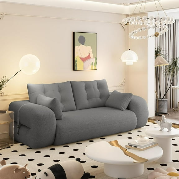 Lazy Floor Sofa Couch 78.7" Multi-Functional Foldable Futon Sofa Bed 3-in-1 Teddy Foam-Filled Sleeper Sofa Comfy Cloud Couch Mattress Bed for Living Room Guest Bed Playroom