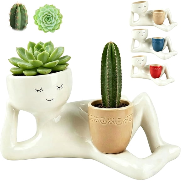 Lazy Guy Planter – Conversation Starter for Guests, Goofy Garden Planter with Smooth Resin Finish, Easy Care & Big Personality (Yellow)