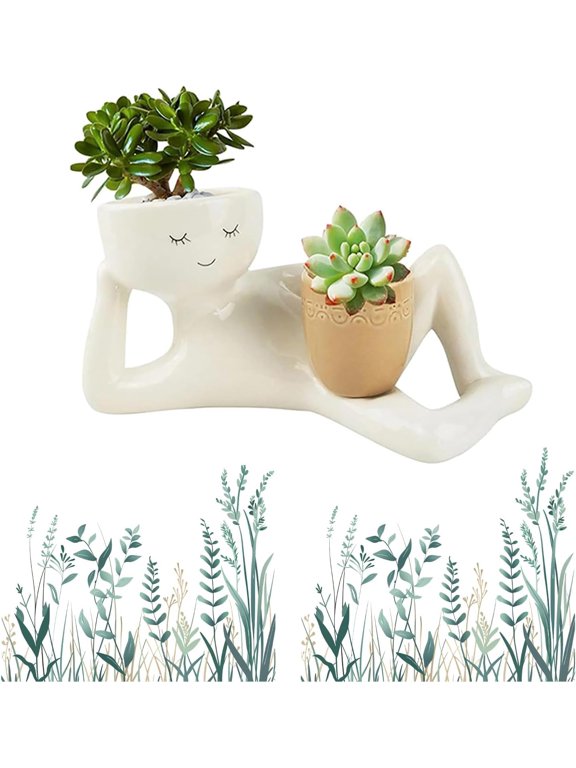 Lazy Guy Planter, Funny Planters, Smily Face Planter for Indoor Plants, Pots Unique Lying Down Figure Succulent Pots,Cute Resin Flower Head Planters, Home Decoration for Family Friends