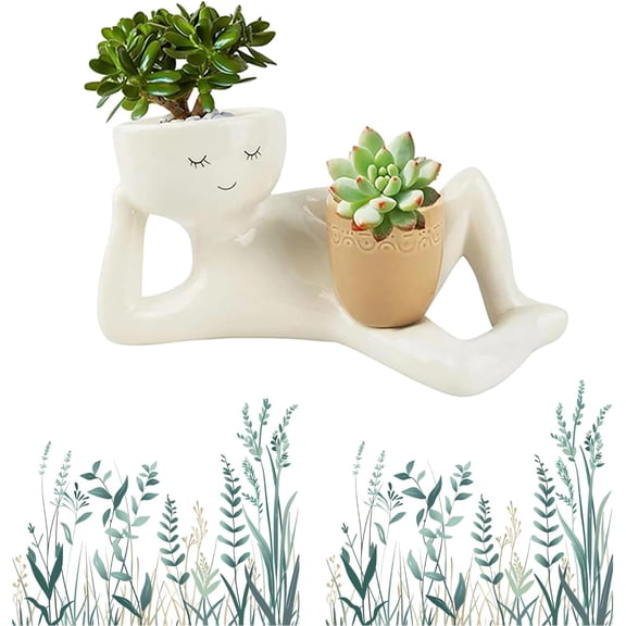 Lazy Guy Planter, Funny Planters, Smily Face Planter for Indoor Plants, Pots Unique Lying Down Figure Succulent Pots,Cute Resin Flower Head Planters, Home Decoration for Family Friends