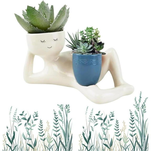 Lazy Guy Planter, Funny Planters, Smily Face Planter for Indoor Plants, Pots Unique Lying Down Figure Succulent Pots,Cute Resin Flower Head Planters, Home Decoration for Family Friends