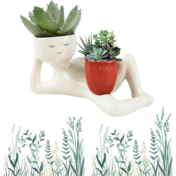 Lazy Guy Planter, Funny Planters, Smily Face Planter for Indoor Plants, Pots Unique Lying Down Figure Succulent Pots,Cute Resin Flower Head Planters, Home Decoration for Family Friends