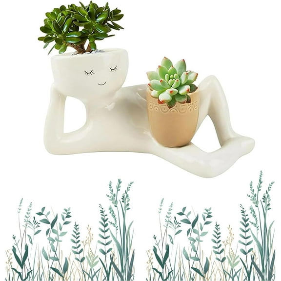 Lazy Guy Planter, Funny Planters, Smily Face Planter for Indoor Plants, Pots Unique Lying Down Figure Succulent Pots,Cute Resin Flower Head Planters, Home Decoration for Family Friends
