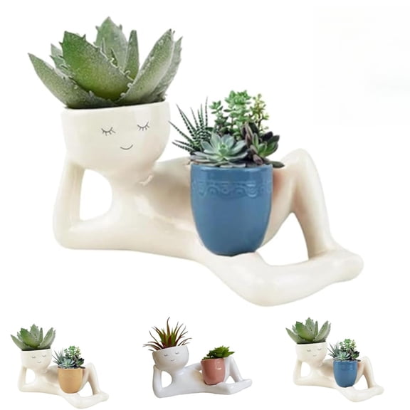 Lazy Guy Smiley Face Planter – Resin Succulent Pot with Drainage Hole for Home Garden Decor