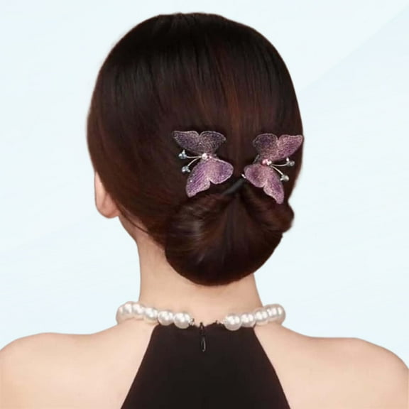 Lazy Hair Curler Bun Maker - Elegant Lazy Hair Curler Pins Style for Women Girls, Magic Hair Bun Maker, Flower Sparkling Crystal Hair Curler Band for DIY Hair Styling Accessories (Purple)