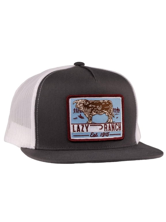 Lazy J Ranch Grey White Blue Bull Trap Classic Five Panel Trucker Hat