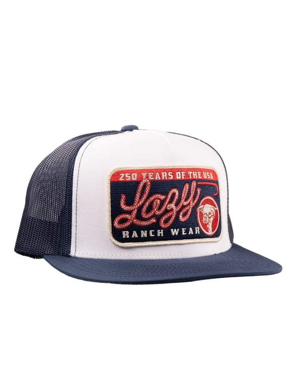 Lazy J Ranch White Navy Heritage Classic Five Panel Trucker Hat