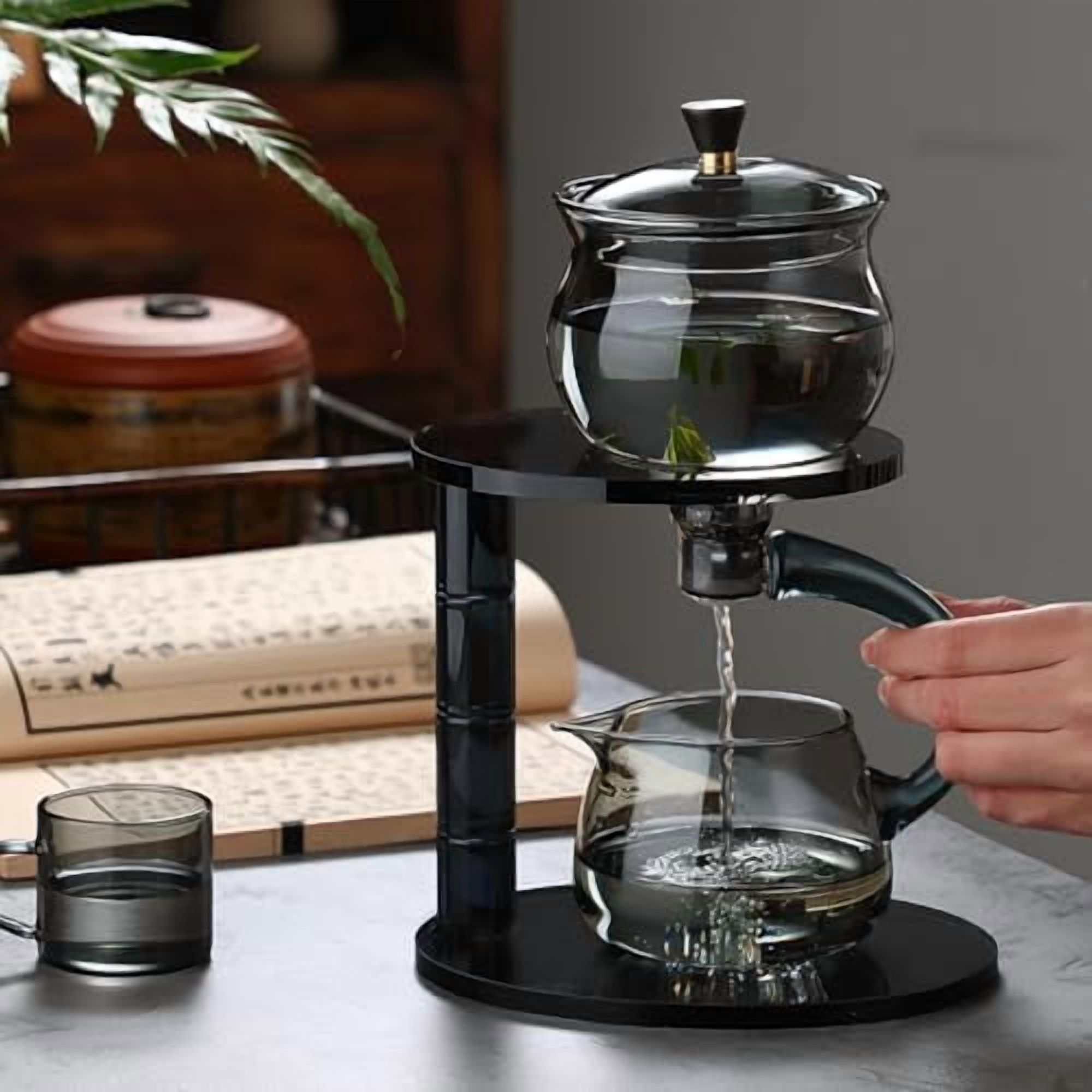 Lazy Kungfu Drip TeaPot, Heat Resistant Tea Set, Semi-Automatic Glass ...