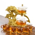 thumbnail image 1 of Lazy Kungfu Glass Tea Set, Semi Automatic Glass Teapot Set Drip Rotating with Infuser, Magic Teapot Tea Maker with 6 Cups, Auspicious Gift (Gold Money Tree Tea Set) C82, 1 of 3
