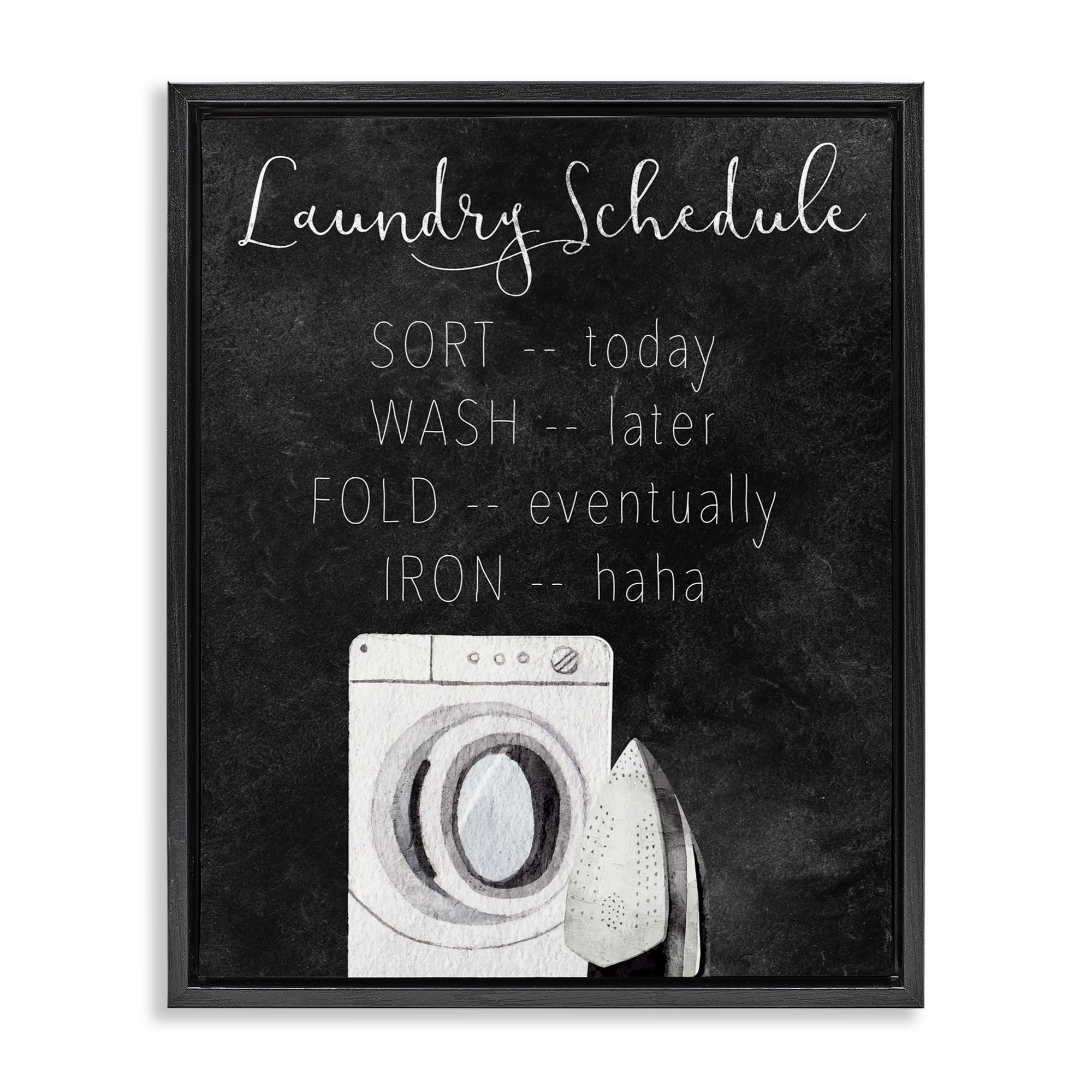 Lazy Laundry Schedule Humor Black Framed Floater Canvas Wall Art, design by Kim Allen