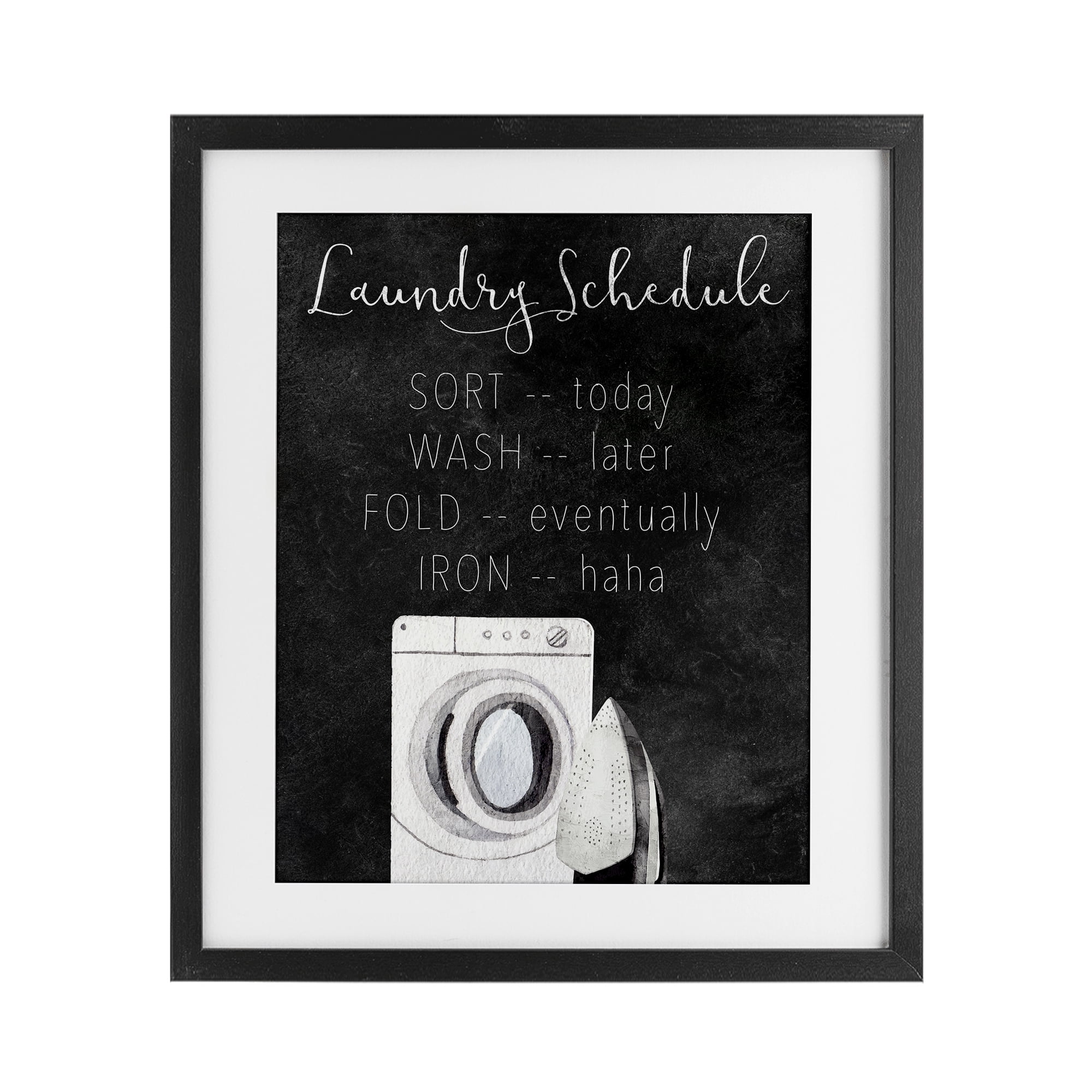 Lazy Laundry Schedule Humor Black Framed Print Under Glass, design by Kim Allen