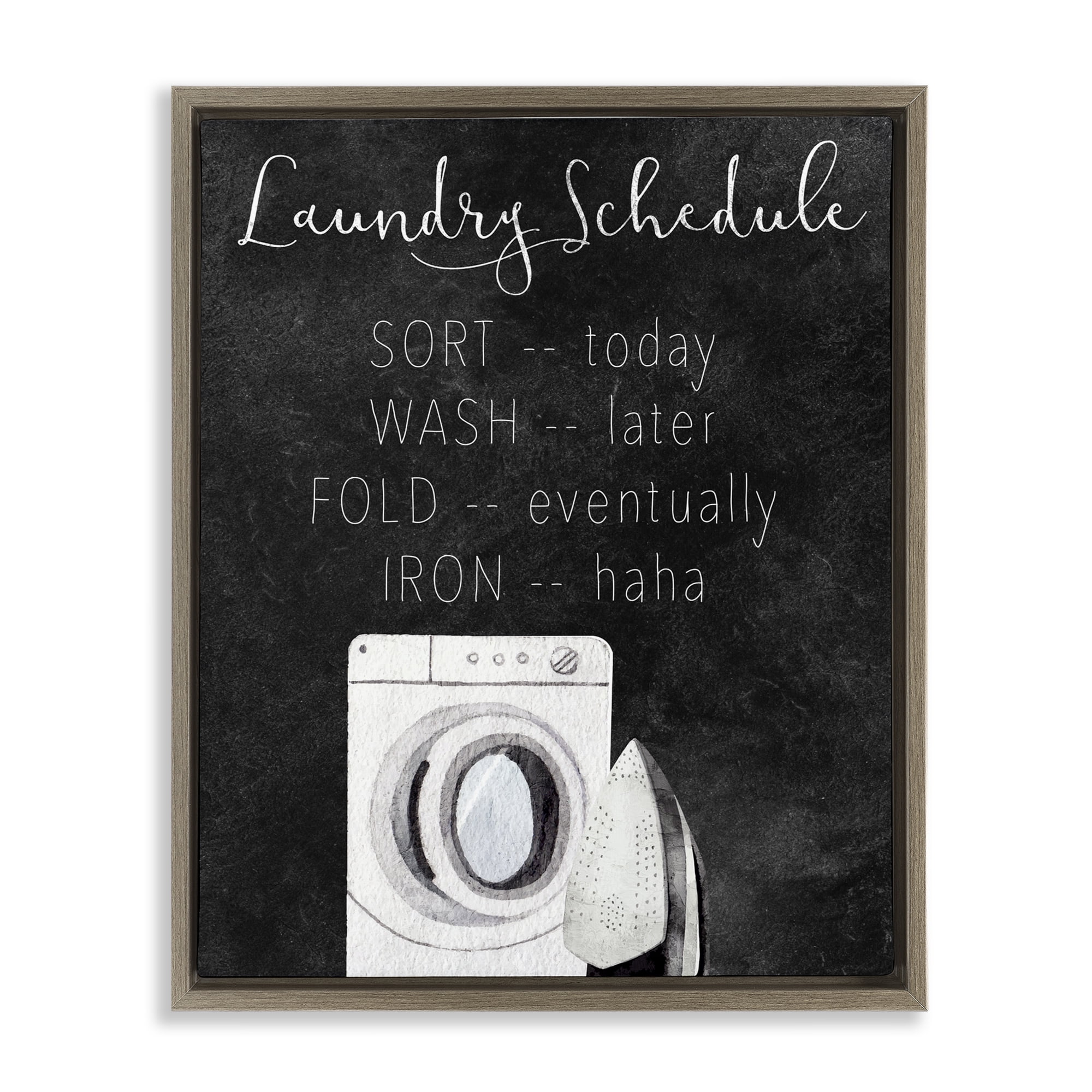 Lazy Laundry Schedule Humor Brown Framed Floater Canvas Wall Art, design by Kim Allen