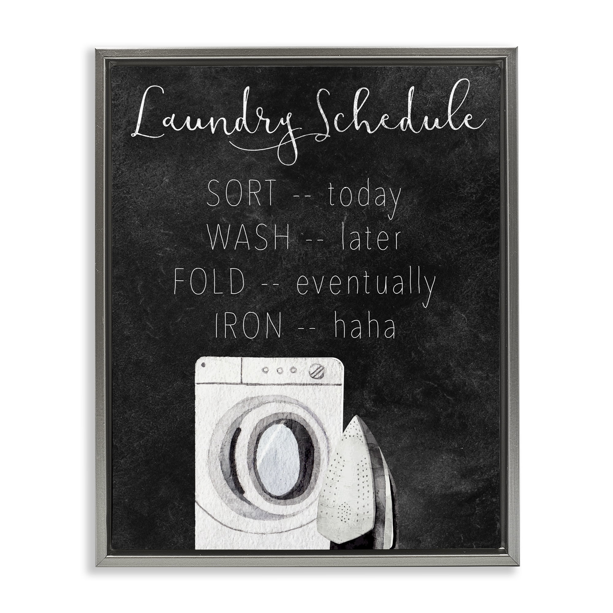 Lazy Laundry Schedule Humor Gray Framed Floater Canvas Wall Art, design by Kim Allen