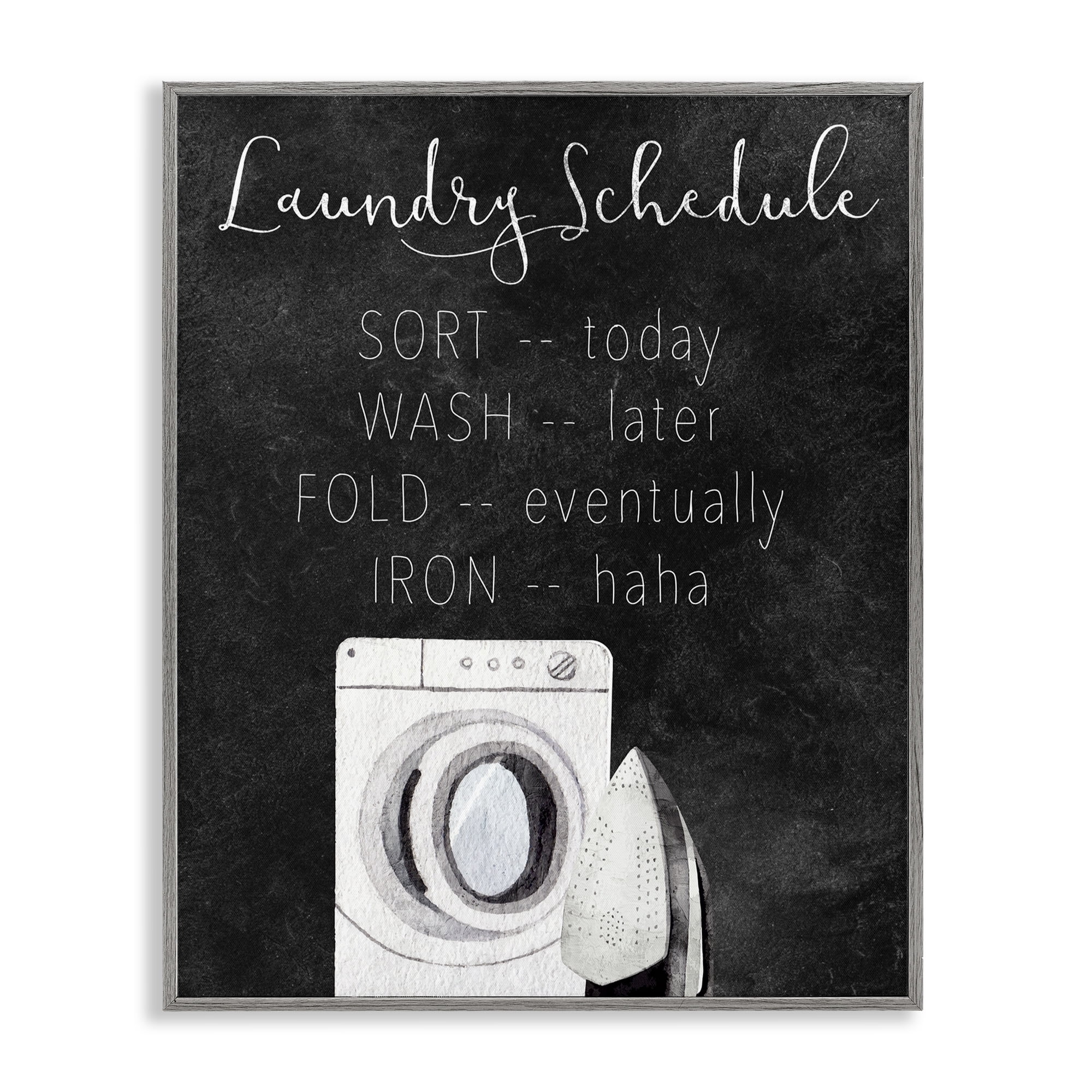 Lazy Laundry Schedule Humor Gray Framed Giclee Art, design by Kim Allen
