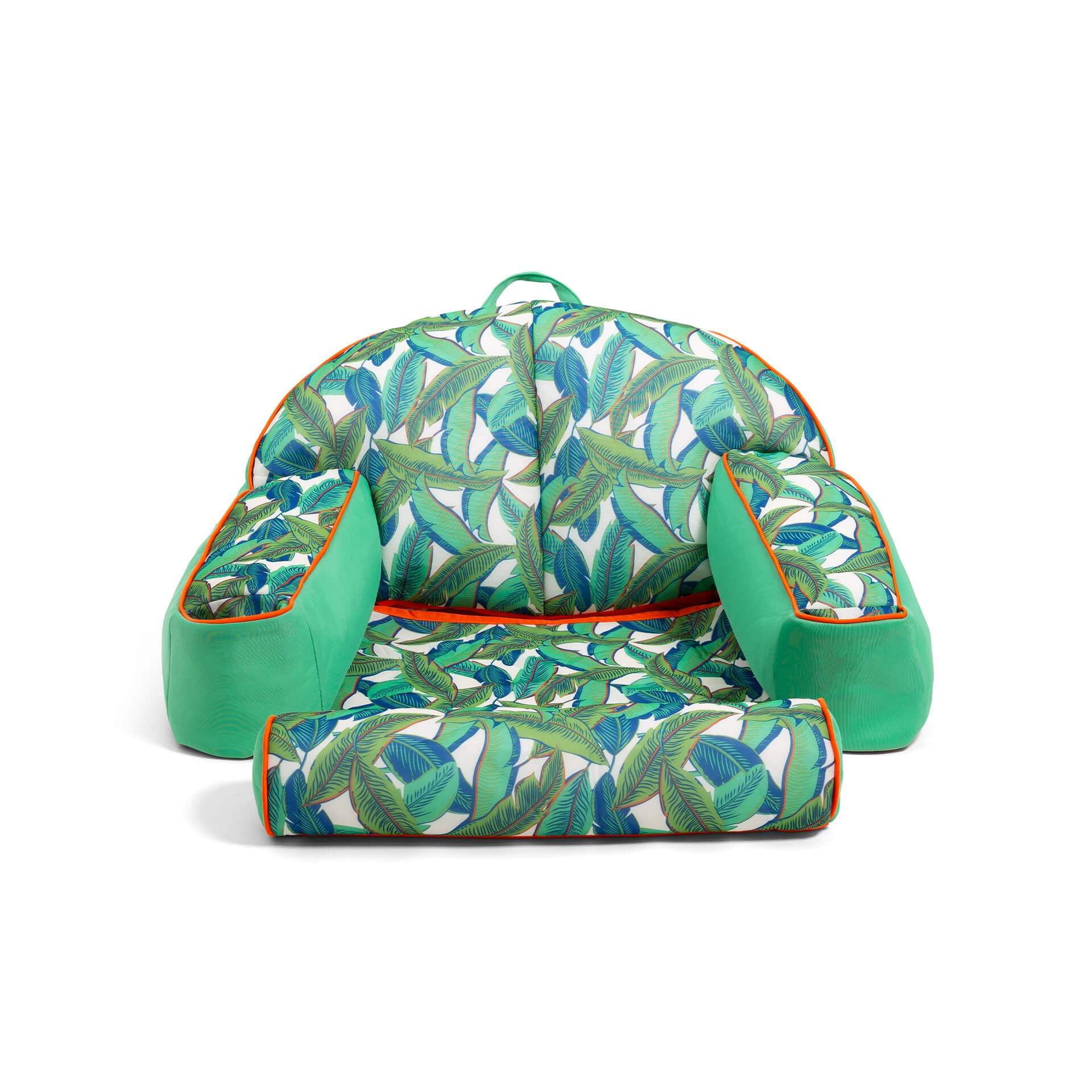 Green Tropical Palm Bean-Filled Pool Lounger with Headrest