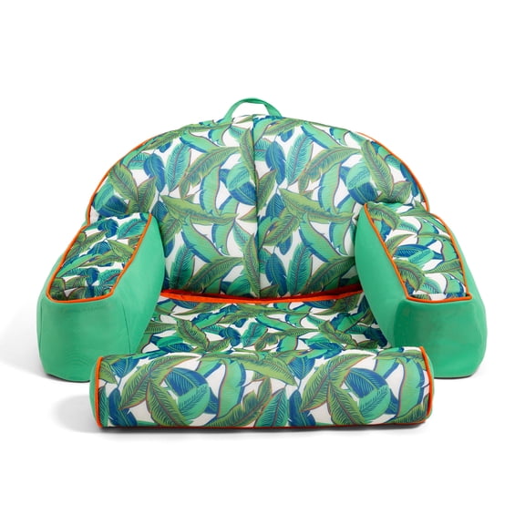 Big Joe Lazy Lounger No Inflation Needed Pool Float with Headrest and Footrest, Tropical Palm Green Double Sided Mesh, Quick Draining Fabric, 3.5 feet Lounger