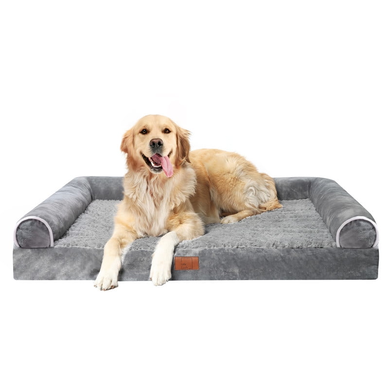 Lazy Lush Bolster Dog Bed for Extra Large Dogs, Orthopedic U-Shape Dog beds with Removable Washable Cover, Pet Bed with Waterproof Lining and Nonskid Bottom Grey