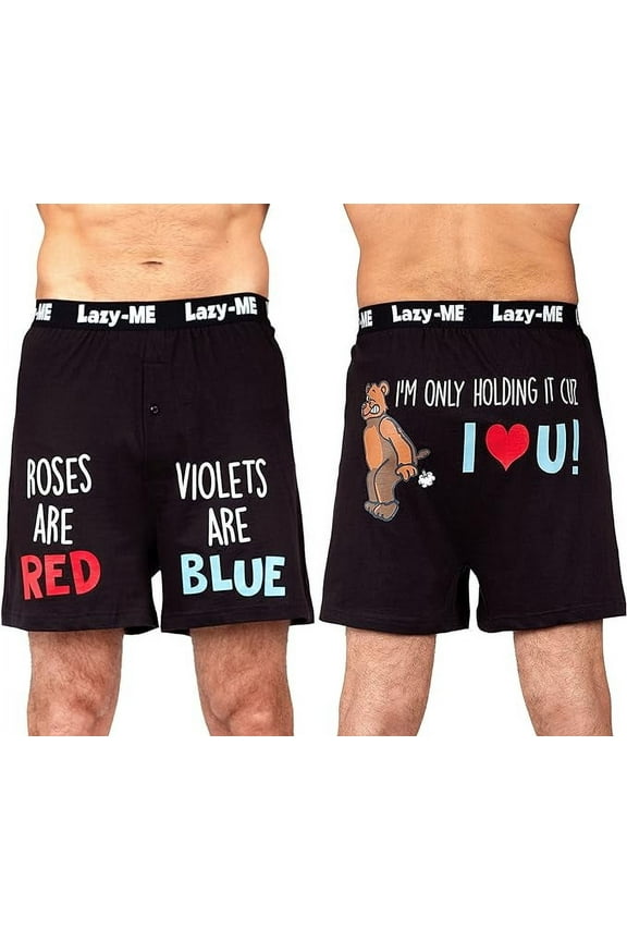 Men's Funny Novelty Boxer Shorts Humorous Underwear, Gag Gifts for Him, Roses & Violets, Size Medium