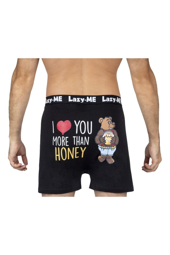 Lazy-Me Mens Funny Novelty Boxer Shorts, Black, Honey, Honey, Size: XL, Lazy Me