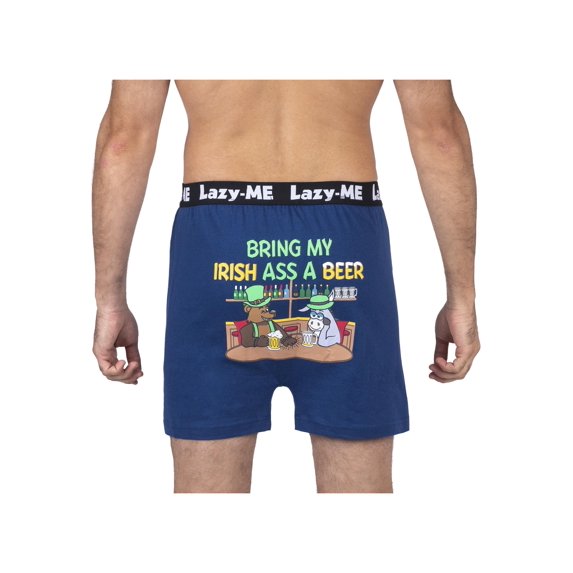Lazy-Me Mens Funny Novelty Boxer Shorts, Navy, Beer Mugs Irish Ass, Beer Mugs, Size: XL, Lazy Me