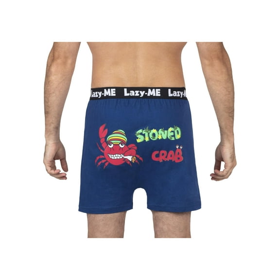Lazy-Me Mens Funny Novelty Boxer Shorts, Navy, Crab Weed Bud, Crab Weed, Size: XL, Lazy Me